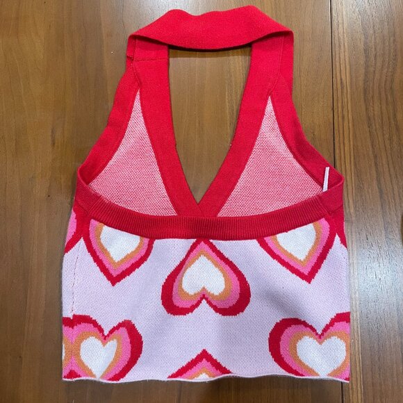 Pink & Red Heart Halter Neck Crop Top - Picture 2 of 2